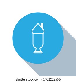 Flat blue circle illustration with long shadow Glass of coffee cocktail