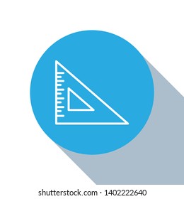 Flat blue circle illustration with long shadow Ruler icon. Triangle ruler simple illustration.