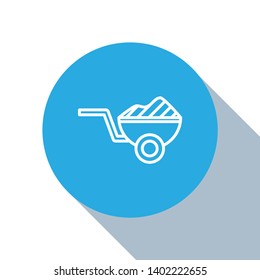 Flat blue circle illustration with long shadow Construction wheelbarrow vector icon