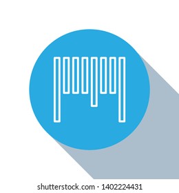 Flat blue circle illustration with long shadow Barcode vector icon, label symbol.
