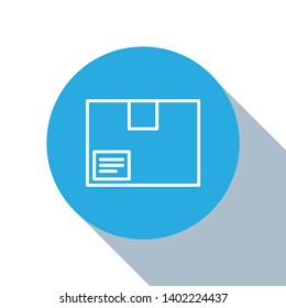 Flat blue circle illustration with long shadow Box vector icon for your web. Delivery symbol