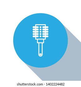 Flat blue circle illustration with long shadow Brush and hair symbol. Hairbrush collection