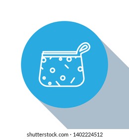 Flat blue circle illustration with long shadow Make Up Cosmetic Bag Icon