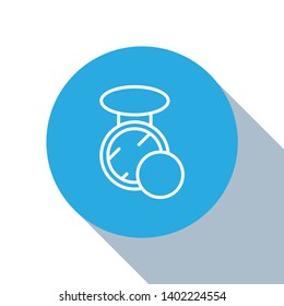Flat blue circle illustration with long shadow Makeup powder icon, cosmetic concept for your design.