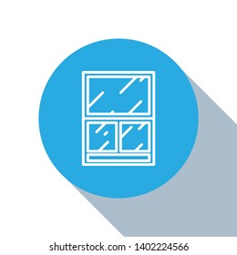 Flat blue circle illustration with long shadow Makeup powder icon, cosmetic concept for your design.