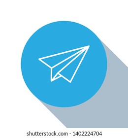 Flat blue circle illustration with long shadow Paper plane icon vector. Send Message