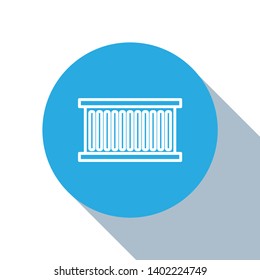 Flat blue circle illustration with long shadow Container vector icon