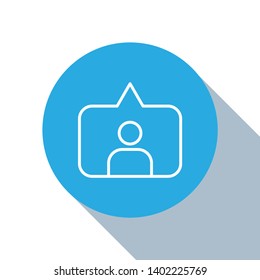Flat blue circle illustration with long shadow Subscribe icon symbol