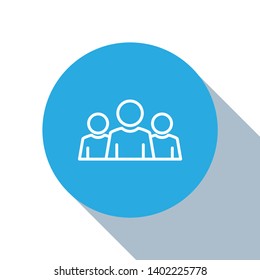 Flat blue circle illustration with long shadow Interaction vector icon. Social media symbol