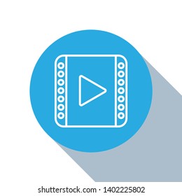 Flat blue circle illustration with long shadow Movie and film icons.