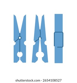 Flat blue clothes pin isolated on white