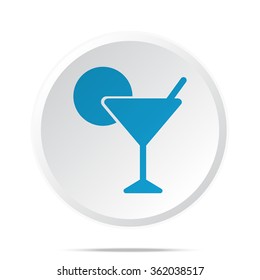 Flat blue Cocktail icon on circle web button on white