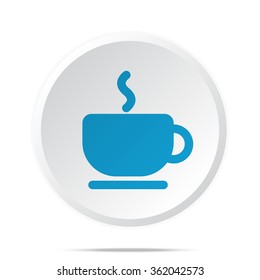Flat blue Coffee icon on circle web button on white