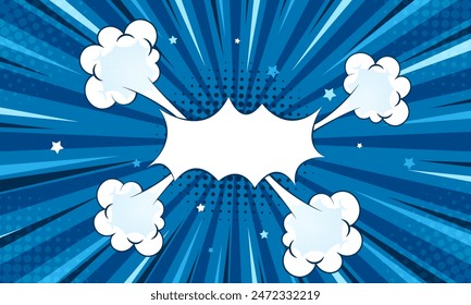 flat blue comic book pop art with halftone speech bubble design background