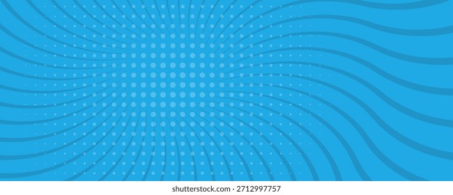 Fondo de diseño de estilo cómico azul plano. Plantilla con rayos, Pop arte cómico de fondo rayo explosión de puntos de medio tono. Burbuja de discurso cómico y efecto en pop