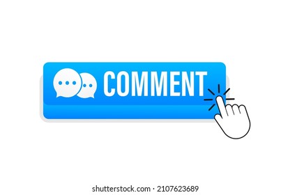 Flat blue comment button. Flat vector. Computer mouse click. Navigation pointer.