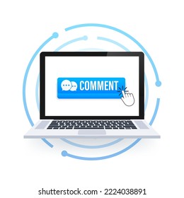 Flat blue comment button. Flat vector. Computer mouse click. Navigation pointer.
