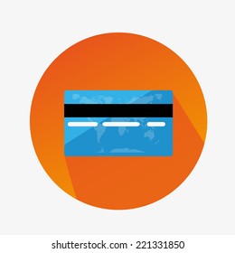 Flat Blue Credit Card With World Map With Long Shadow