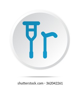 Flat blue Crutch Cane icon on circle web button on white