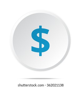 Flat blue Dollar icon on circle web button on white