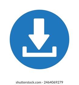 Símbolo de Botón de Descarga azul plano en forma redonda Clipart Vector infográfico diseño para aplicación interfaz de Diseño web aislado