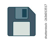 Flat Blue Floppy Disk Icon Representing Save Button in User Interface or Data Storage Symbol