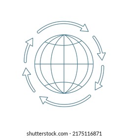 flat blue globe world with arrows