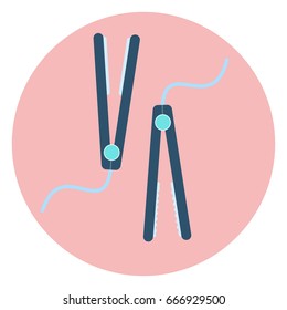 Flat blue hair straightening iron and crimping icon. Vector hair straightener hairdresser symbol
