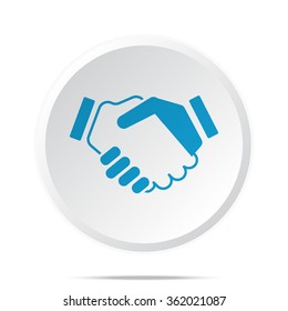 Flat blue Handshake Agreement icon on circle web button on white