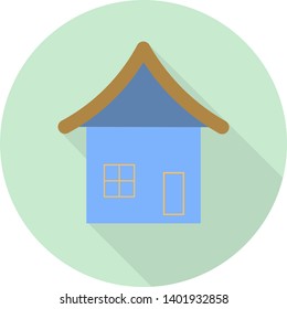 flat blue house icon with shadow on green background