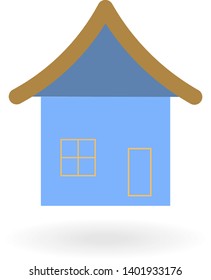 flat blue house icon with shadow isolated