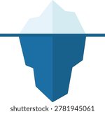A flat a blue iceberg with a white half, bisected by a horizontal blue line representing the water