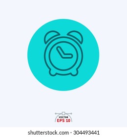 Flat blue icon of alarm clock. 