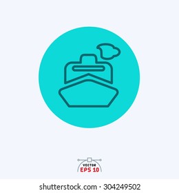 Flat blue icon of boat.