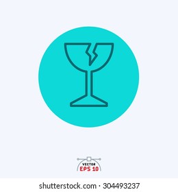 Flat blue icon of broken glass. 