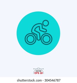 Flat blue icon of cyclist.