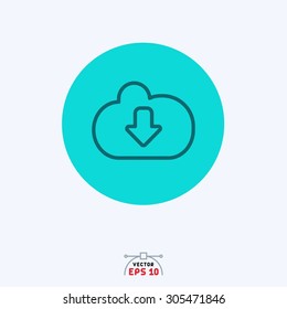 Flat blue icon of download.