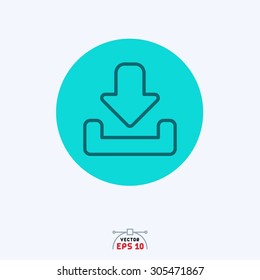 Flat blue icon of download.
