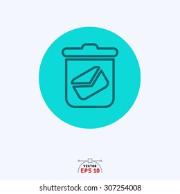 Flat blue icon of dustbin with mail icon.
