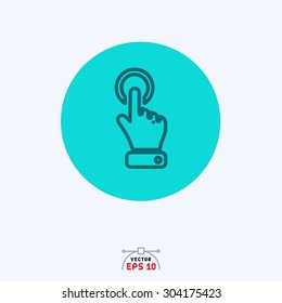 Flat blue icon of hand pointing .