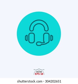 Flat blue icon of headphone. 