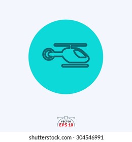 Flat blue icon of helicopter 