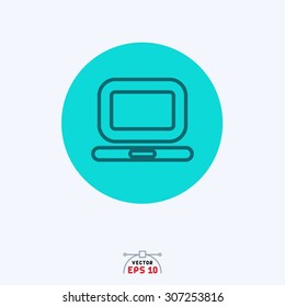 Flat blue icon of laptop.