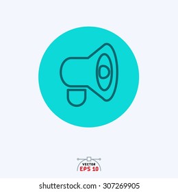 Flat blue icon of loud speaker.