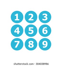 Flat Blue Icon Number , 1-9