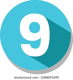 Flat Blue Icon Number , 9