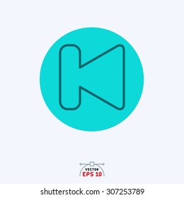 Flat blue icon of previous / backward.