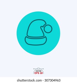 Flat Blue Icon Of Santaclaus Hat.