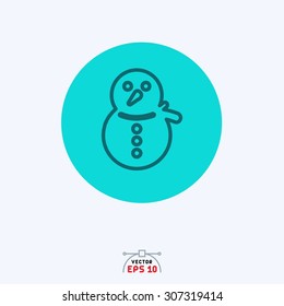 Flat blue icon of snow man.