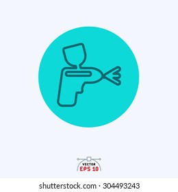 Flat blue icon of spray gun.